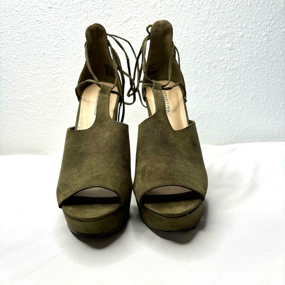 JUSTFAB Olive green platform heels size 8.5 - Picture 5 of 6